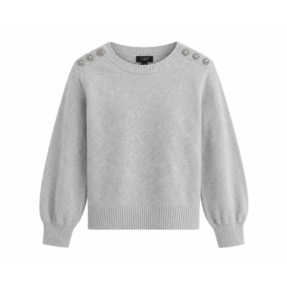 J.Crew Lambs Wool Blend Sweater Womens Large cozy neutral preppy jewel button